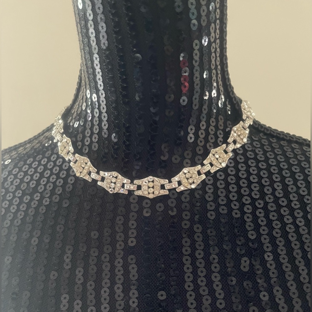 Vintage Silver Toned Clear Rhinestone Necklace